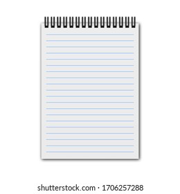 Blank realistic spiral notepad, notebook isolated on white background. Vector illustration.