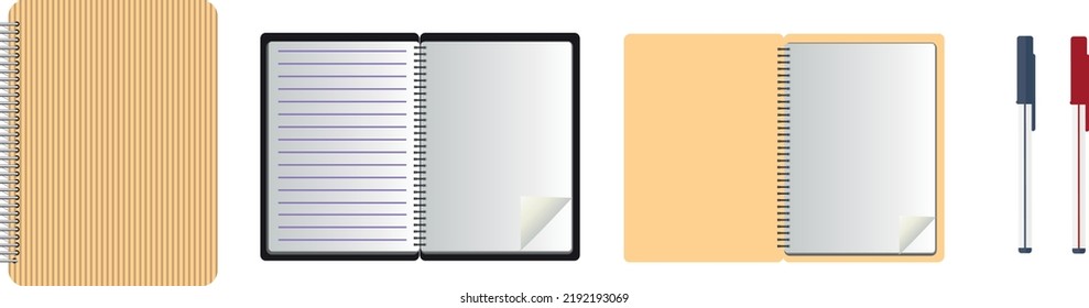 Blank realistic spiral notepad notebook and white pen isolated on white vector. Display Mock up for corporate identity and promotion objects.
