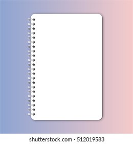 blank realistic spiral notepad notebook on rose quartz and serenity gradient background