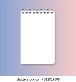 blank realistic spiral notepad notebook on rose quartz and serenity gradient background