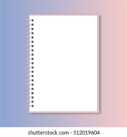 blank realistic spiral notepad notebook on rose quartz and serenity gradient background