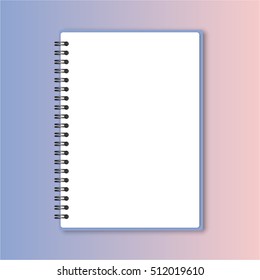 blank realistic spiral notepad notebook on rose quartz and serenity gradient background