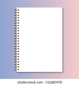 blank realistic spiral notepad notebook on rose quartz and serenity gradient background