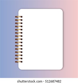blank realistic spiral notepad notebook on rose quartz and serenity gradient background