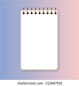blank realistic spiral notepad notebook on rose quartz and serenity gradient background