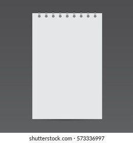 Blank realistic spiral notepad notebook isolated on white vector. Display Mock up.