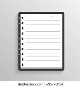 Blank realistic spiral notepad notebook isolated on gray background. Vector illustrator