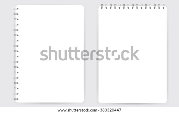 Blank realistic spiral notepad notebook\
isolated on white vector. Display Mock up.\
