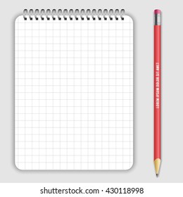 Blank realistic spiral notepad notebookand lead pencil isolated on white vector. Display Mock up for corporate identity and promotion objects