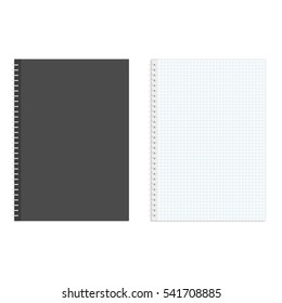 Blank realistic spiral squared notebook mockup isolated on white background. Notebook mock up, with place for your image, text or corporate identity details.
