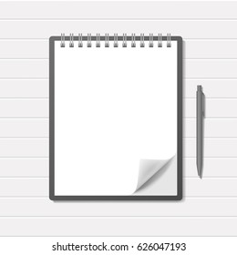 Blank realistic top spiral notebook with pen mockup