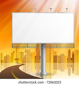Blank, realistic vector advertising construction on city background