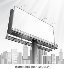 Blank, realistic vector advertising construction on city background