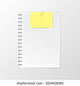 Blank realistic vector notebook. Flat isolated vector illustration spiral notepad on a white background.