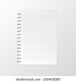 Blank realistic vector notebook. Flat isolated vector illustration spiral notepad on a white background.