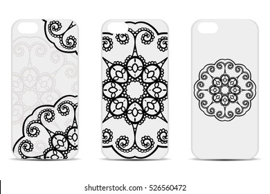 Blank realistic white smartphone mock up, back view. Vector template of phone case on isolated background.