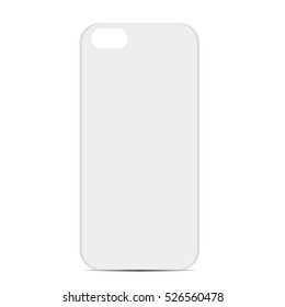 Blank realistic white smartphone mock up, back view. Vector template of phone case on isolated background.