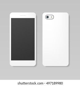 Blank realistic white smartphone mockup, front and back view