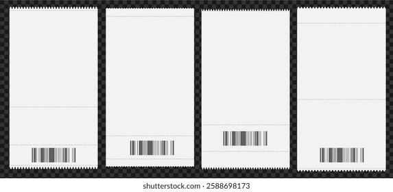 Blank receipt mockup set with barcodes for design and branding concepts