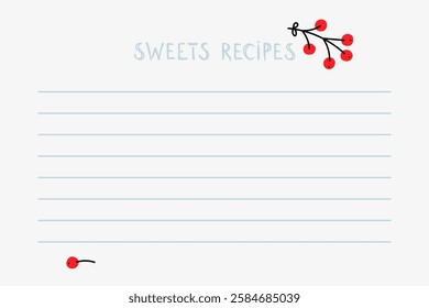 Blank recipe card designed for recording sweets recipes with decorative accents