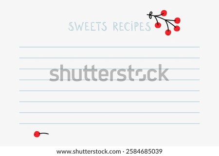 Blank recipe card designed for recording sweets recipes with decorative accents