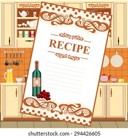 Blank for a recipe on the background of the kitchen environment.