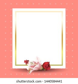 blank rectangle with pink roses. Can used for invitation, banner, card, print, banner, background