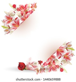 blank rectangle with pink roses. Can used for invitation, banner, card, print, banner, background