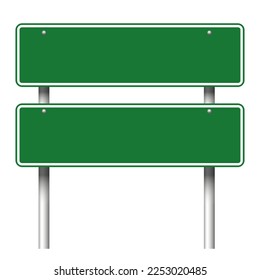 Signos de camino verde en forma de rectángulo en blanco sobre fondo blanco