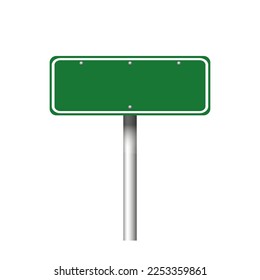 Signo de camino verde en forma de rectángulo en blanco sobre fondo blanco