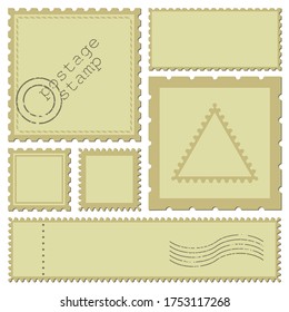 Blank rectangle and square postage stamps, with a shadow isolated on white background. Empty template  paper mark symbol of delivery correspondence. Vector frame border