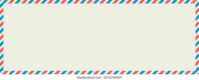 Blank rectangular airmail envelope. Vintage international letter frame. Retro postcard with blue and red stripes on kraft paper. Vector illustration for banner, template, postcard, stickers, cover.