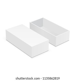 Blank rectangular box mock up with lid isolated on white background. Vector illustration