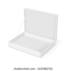 Blank Rectangular Box With Opened Lid Mockup, Isolated On White Background - Side View. Vector Illustration