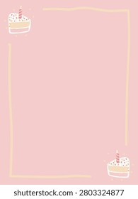 Blank rectangular frame template with cute hand drawn minimal pink birthday cake border
