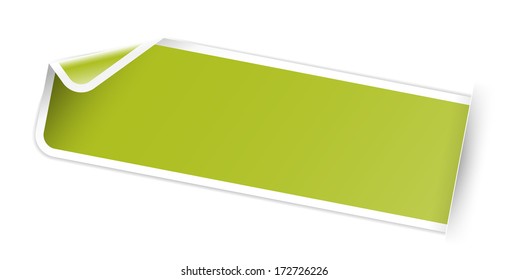 The blank rectangular label with hidden edge / blank green sticker / the tag