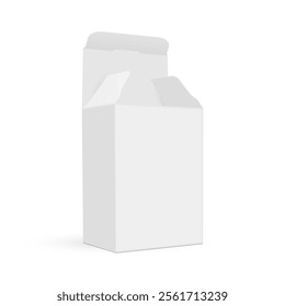 Blank Rectangular Paper Packaging Box Mockup With Opened Lid, Side View, Isolated On White Background. Vector Illustration