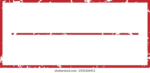 Blank rectangular red grunge rubber stamp featuring a horizontal line, creating ample copy space for text or messages, isolated against a clean white background