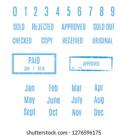 Blank rectangular stamp with a set of numbers and various text, vector illustration.