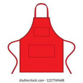 Blank Red Apron With Tri Pocket Template on White Background, Vector File