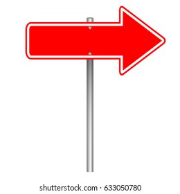 Blank red arrow sign on a pole, vector