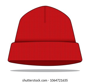 Blank Red Beanie Hat With Folded Template On White Background