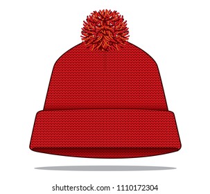 Blank Red Beanie Hat With Folded Vector For Template