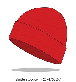 Vector de plantilla de Sombrero de Beanie Rojo en fondo blanco