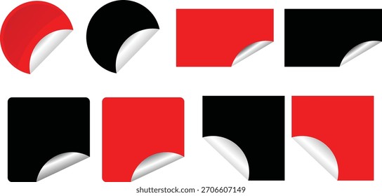 Conjunto de adesivos em branco vermelho e preto - Etiquetas de canto descascadas para venda e promoção