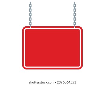 Cartel rojo en blanco colgado en cadenas, ilustración vectorial