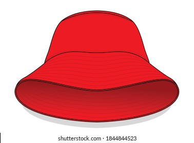 Blank red bucket hat can be seen under the brim on a white background, vector file.