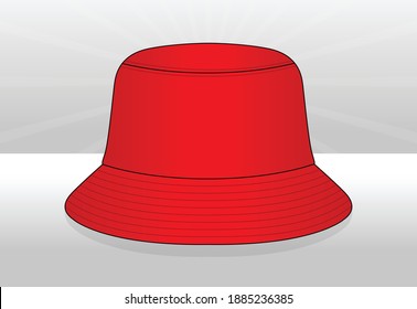Blank Red Bucket Hat Isolated On White Background, Vector File.