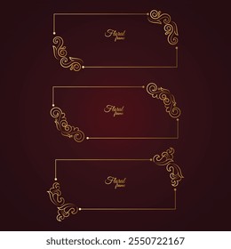 A blank red card with a golden frame on a dark background, Classic ornament frame element, Vintage border illustration gold elements.