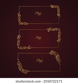 A blank red card with a golden frame on a dark background, Classic ornament frame element, Vintage border illustration gold elements.